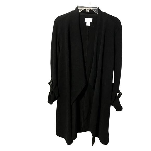 Caslon Womens Black Knit Roll Tab Sleeve Open Front Cardigan Sweater Size XS - Picture 1 of 7